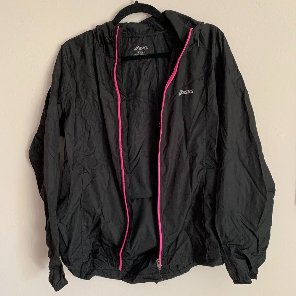 Asics Black Packable Jacket Water Wind Resistant